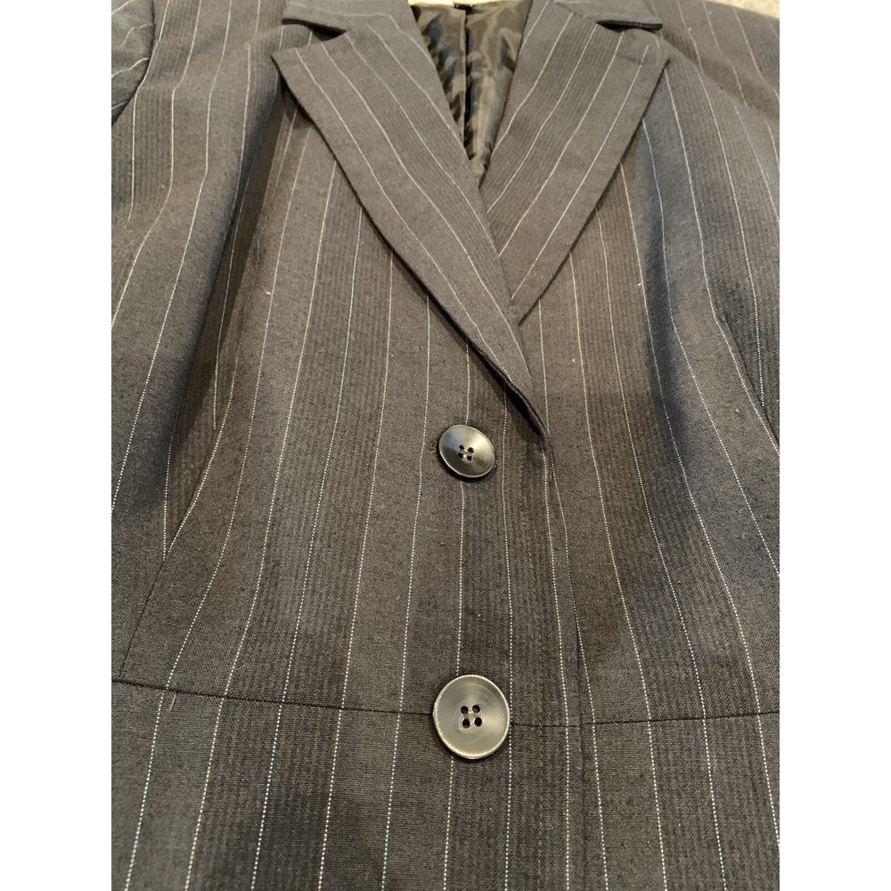 Jones New York Pin Stripe Blazer 12 Jacket Charcoal Lined Shoulder Pads Office - Picture 5 of 13